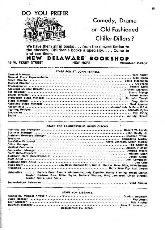 Liberace 1961 playbill, page 15