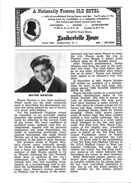 'Wayne Newton 1967 playbill, page 3