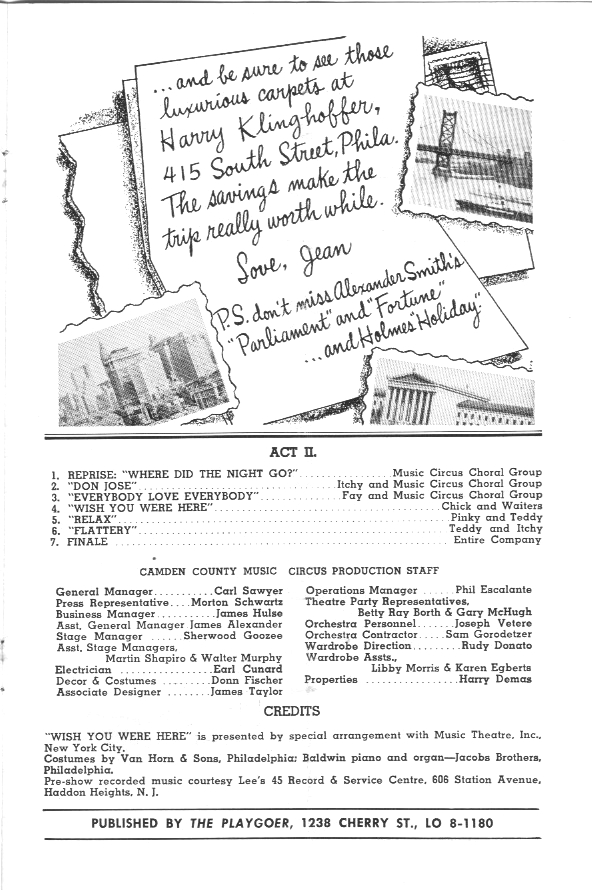 'Wish You Were Here' 1956 playbill, page 10