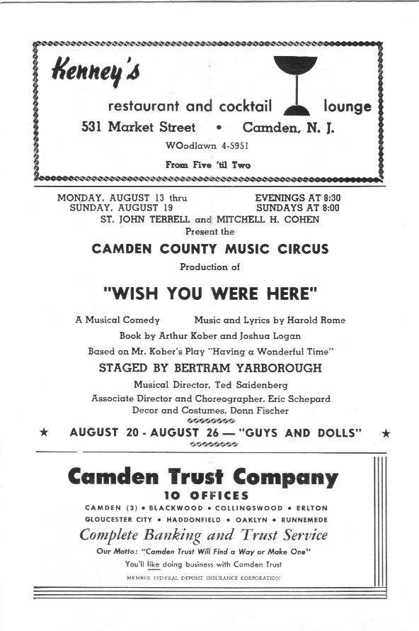'Wish You Were Here' 1956 playbill, page 2