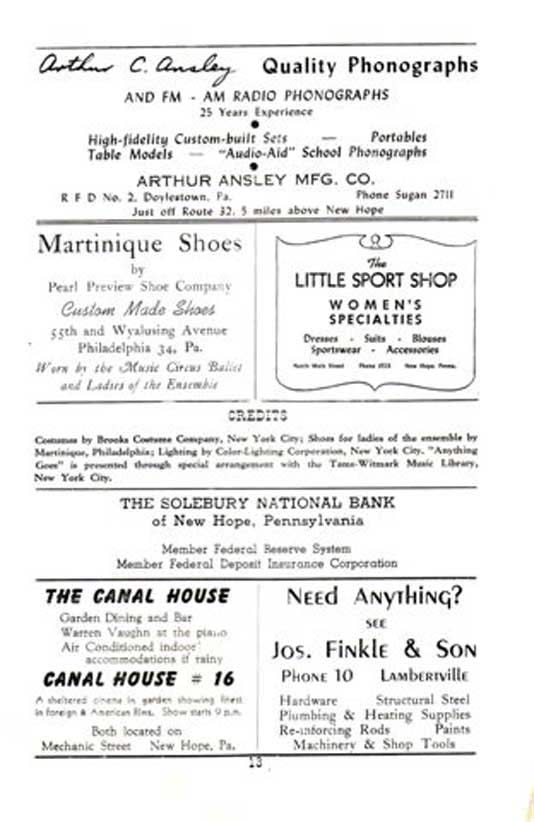 'Anything Goes' 1950 playbill, page 13