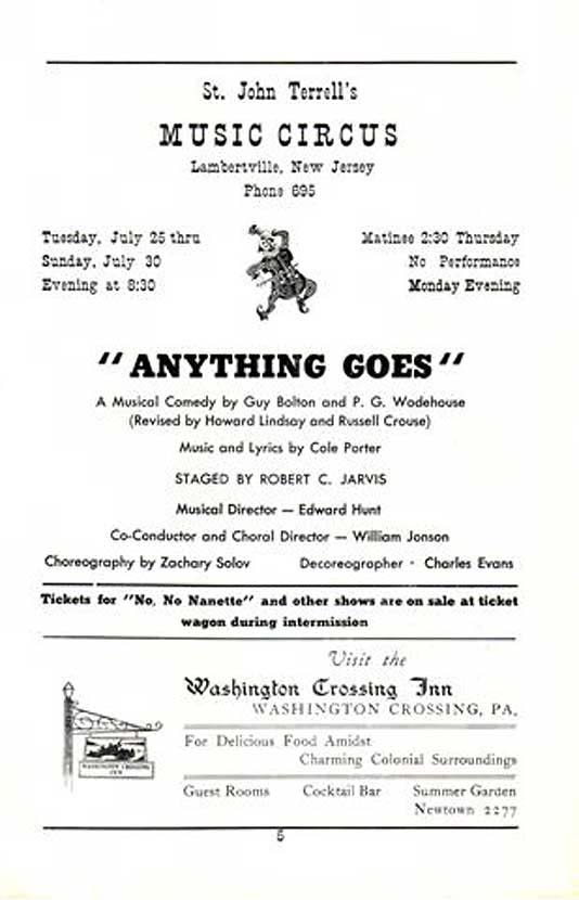 'Anything Goes' 1950 playbill, page 5