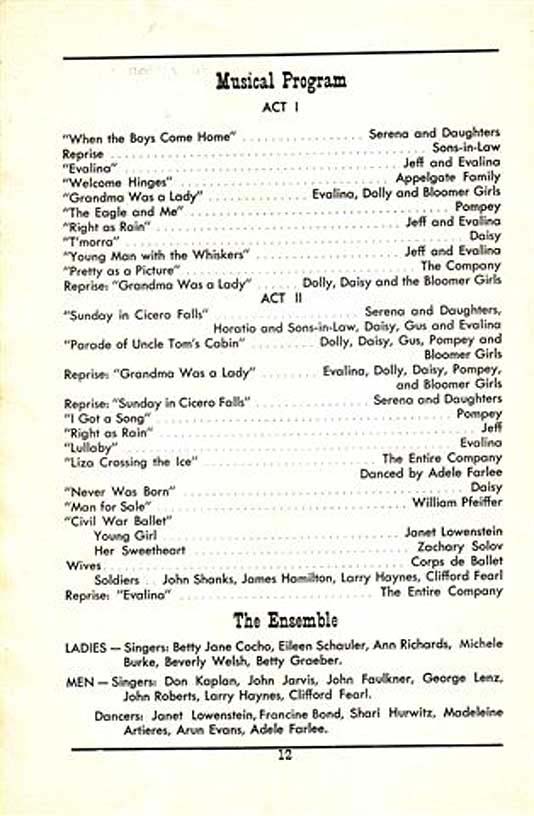 'Bloomer Girl' 1950 playbill, page12 