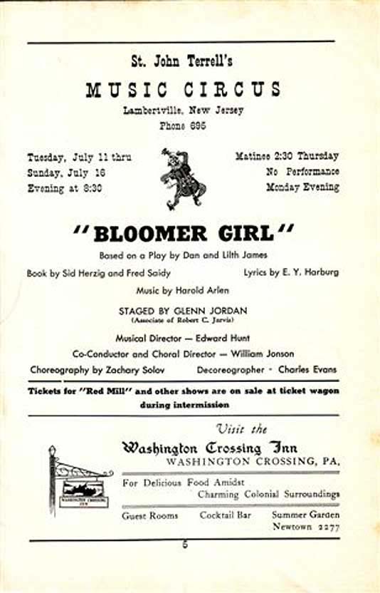 'Bloomer Girl' 1950 playbill, page 5