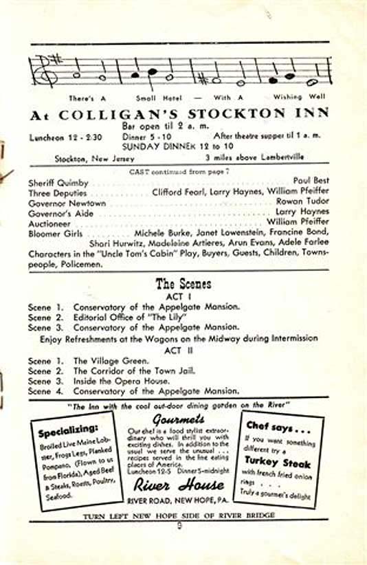 'Bloomer Girl' 1950 playbill, page 9