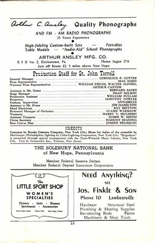 'Brigadoon' 1950 playbill, page 13