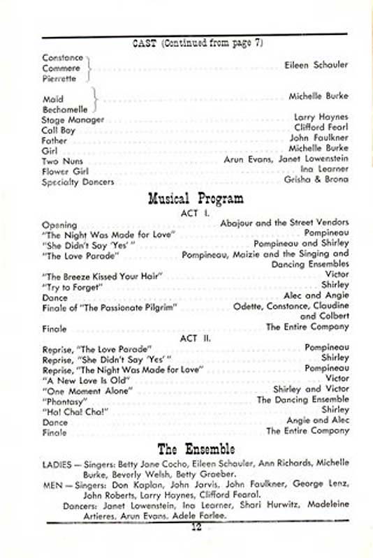 'The Cat and the Fiddle' 1950 playbill, page12 