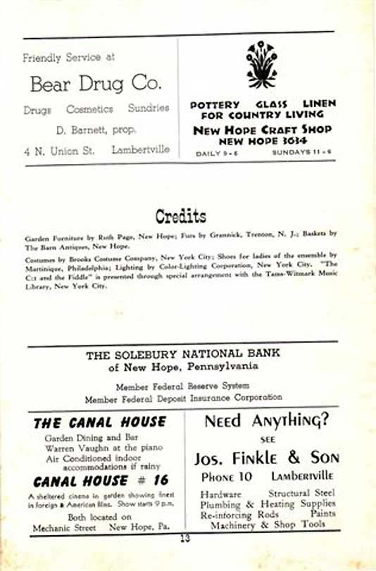 'The Cat and the Fiddle' 1950 playbill, page 13