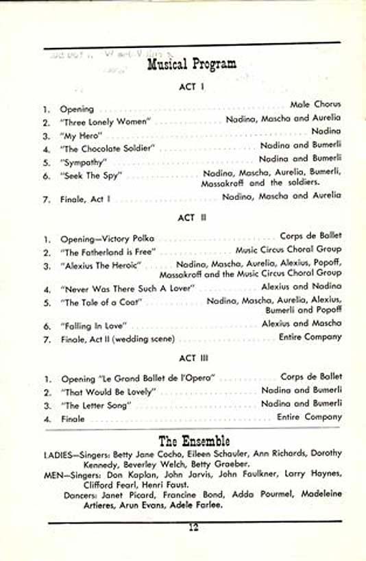 'The Chocolate Soldier' 1950 playbill, page12 