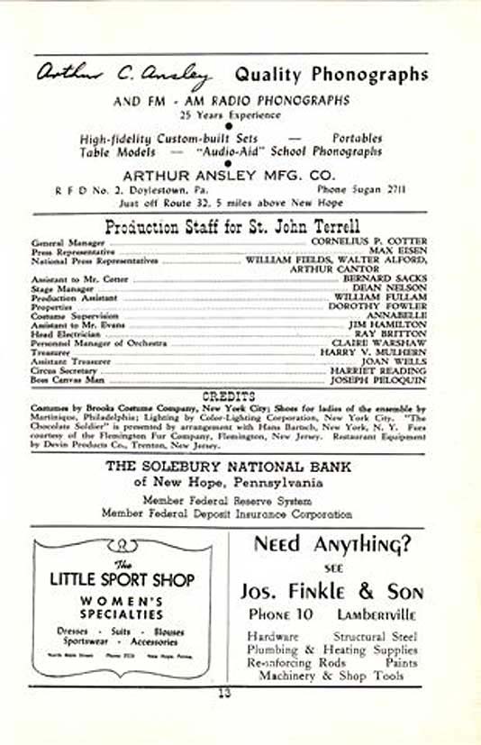 'The Chocolate Soldier' 1950 playbill, page 13