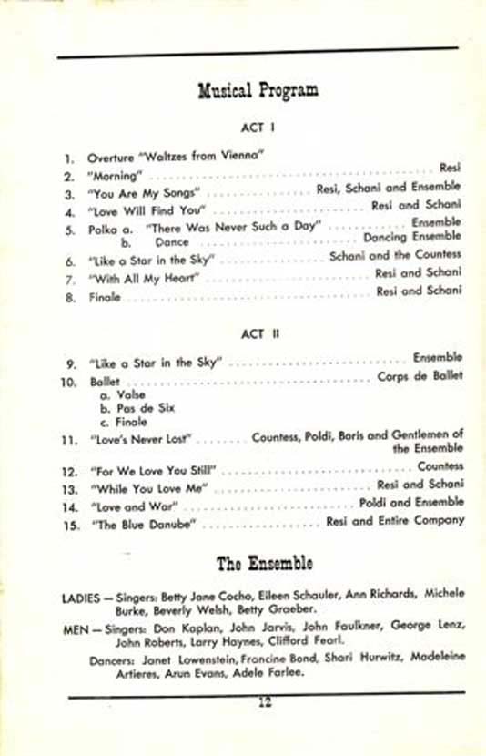 'The Great Waltz' 1950 playbill, page12 