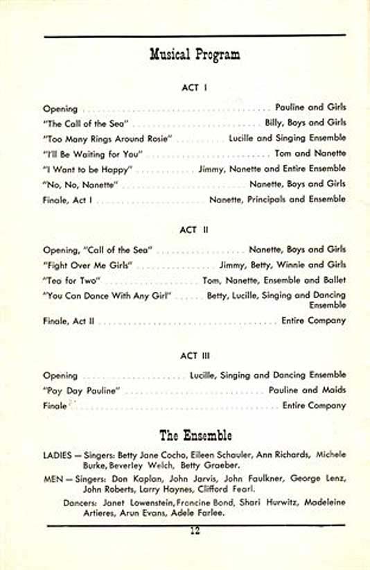 'No, No Nanette' 1950 playbill, page12 