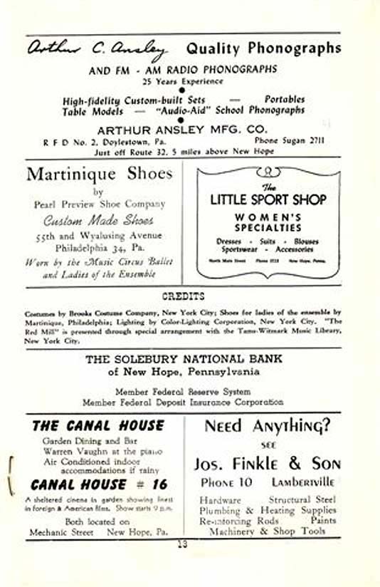 'The Red Mill' 1950 playbill, page 13