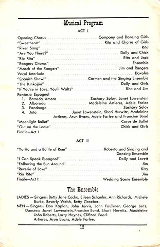 'Rio Rita' 1950 playbill, page12 