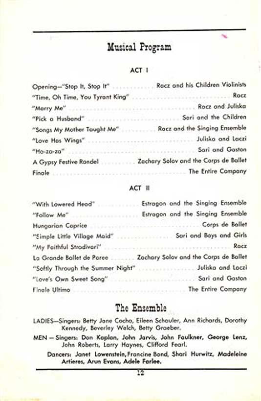 'Sari' 1950 playbill, page12 