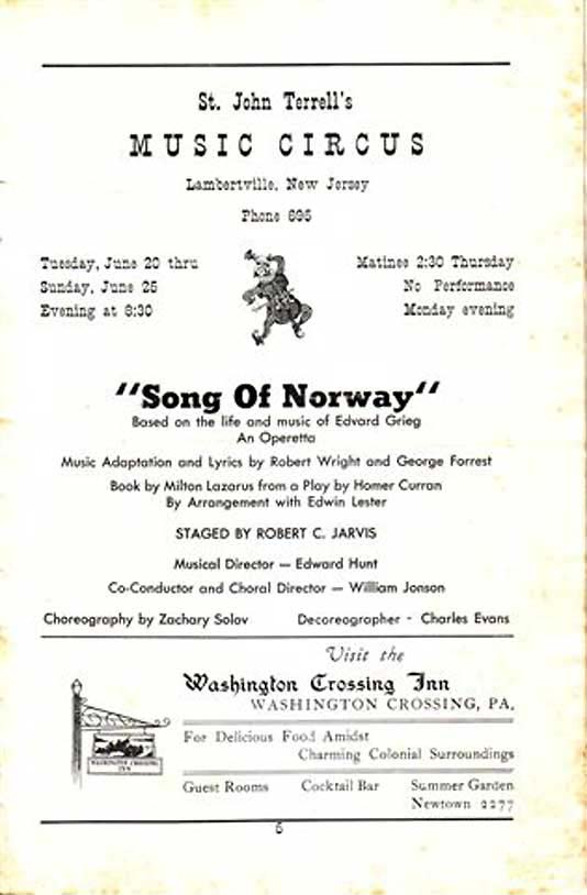 'Song of Norway' 1950 playbill, page 5