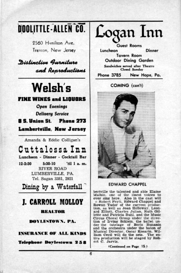 'Blossom Time' 1952 playbill, page 6
