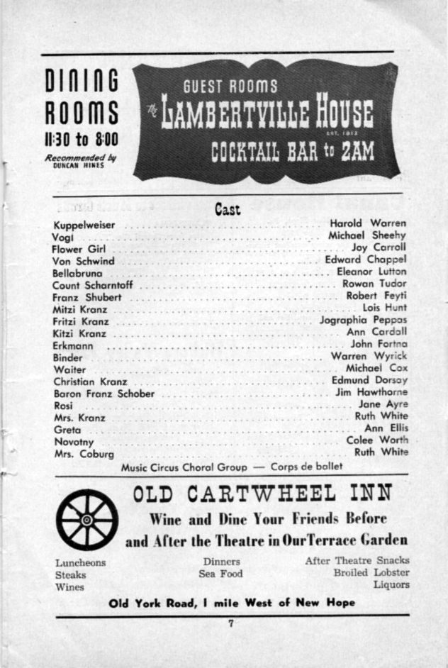 'Blossom Time' 1952 playbill, page 7