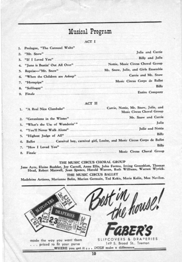 'Carousel' 1952 playbill, page 10
