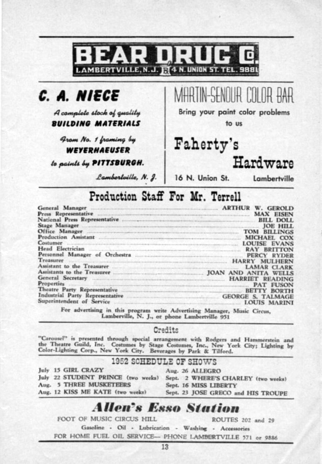 'Carousel' 1952 playbill, page 13