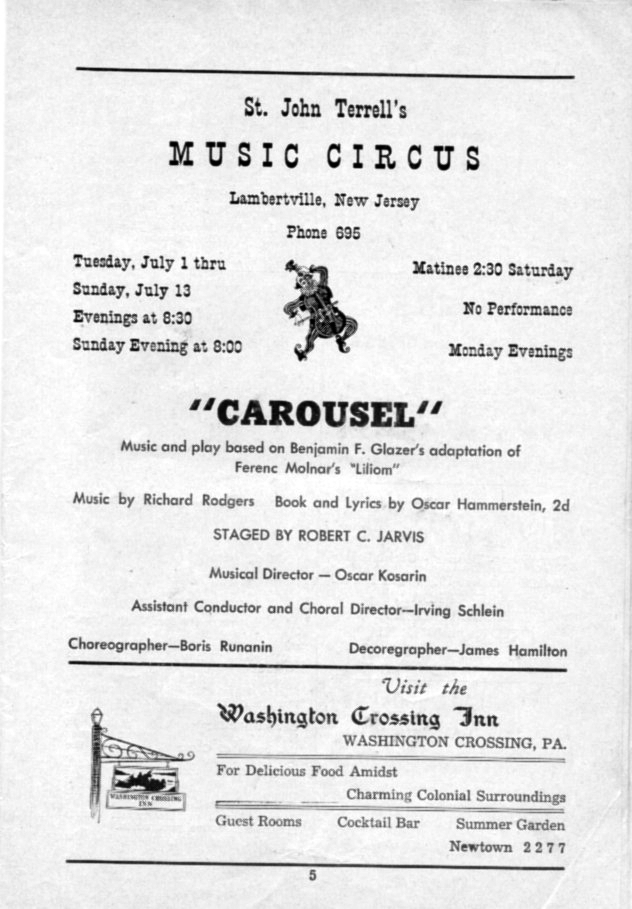 'Carousel' 1952 playbill, page 5