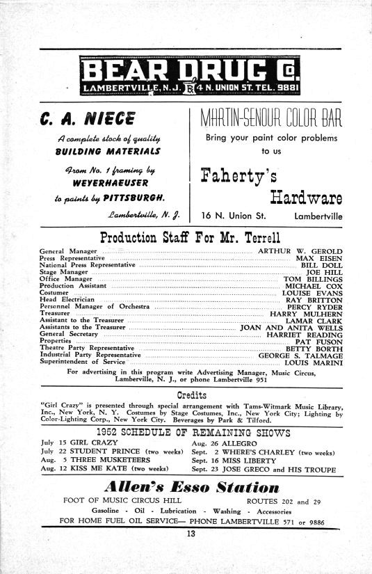'Girl Crazy' 1952 playbill, page 13