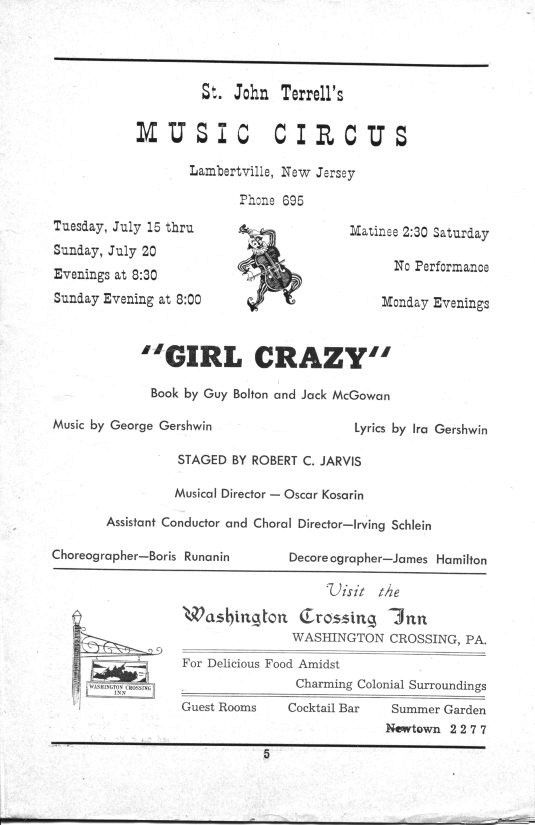 'Girl Crazy' 1952 playbill, page 5