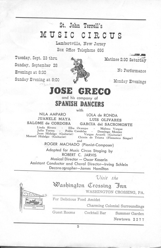 'José Greco and his Troupe of Spanish Dancers' 1952 playbill, page 5