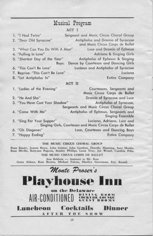 'The Boys from Syracuse' 1954 playbill, page 10