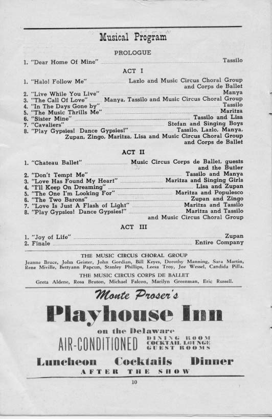 'Countess Maritza' 1954 playbill, page 10