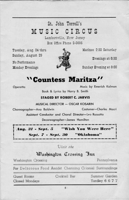 'Countess Maritza' 1954 playbill, page 5