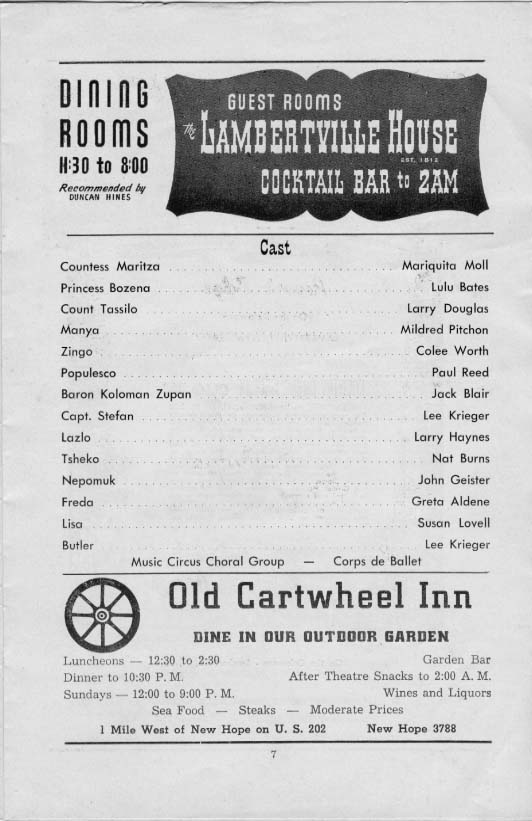 'Countess Maritza' 1954 playbill, page 7