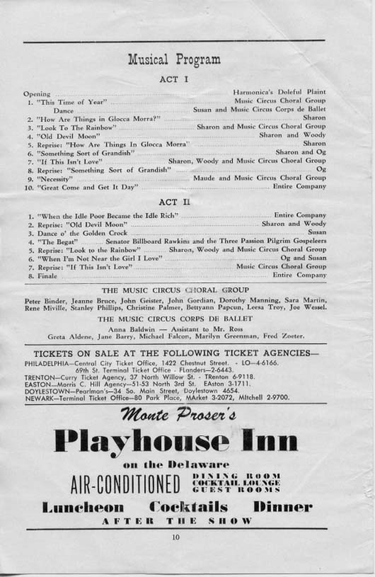 'Finian's Rainbow' 1954 playbill, page 10