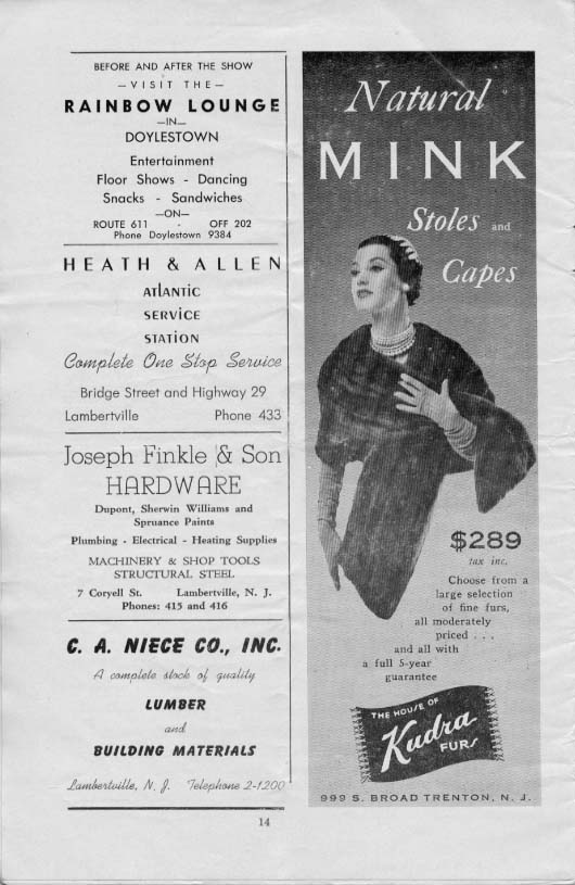 'Finian's Rainbow' 1954 playbill, page 14