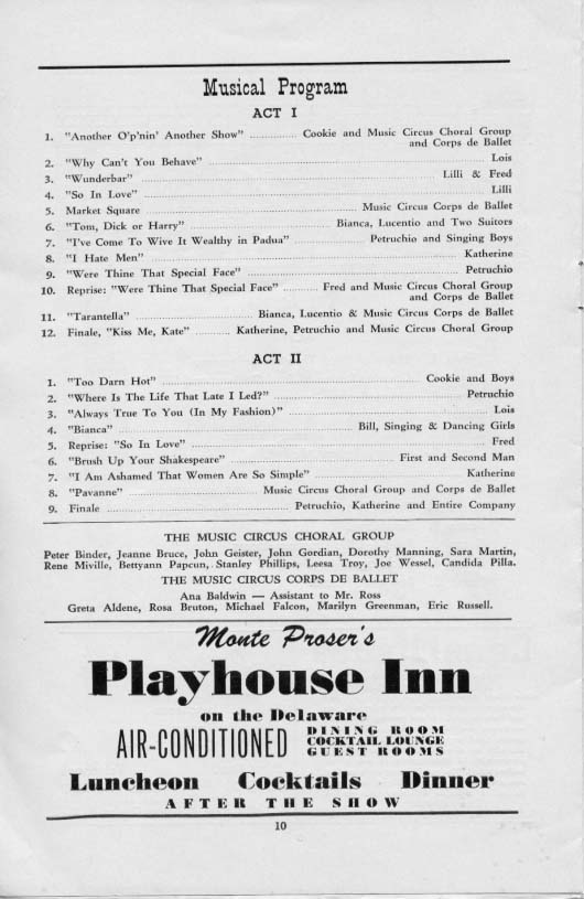 'Kiss Me, Kate' 1954 playbill, page 10