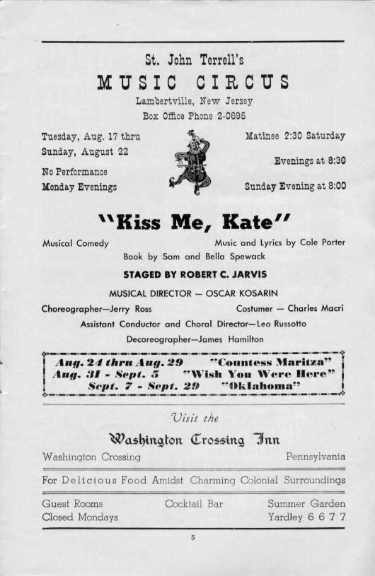 'Kiss Me, Kate' 1954 playbill, page 5