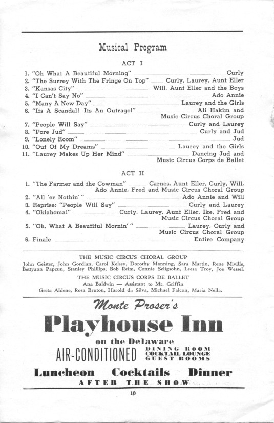 'Oklahoma!' 1954 playbill, page 10