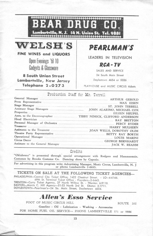 'Oklahoma!' 1954 playbill, page 13