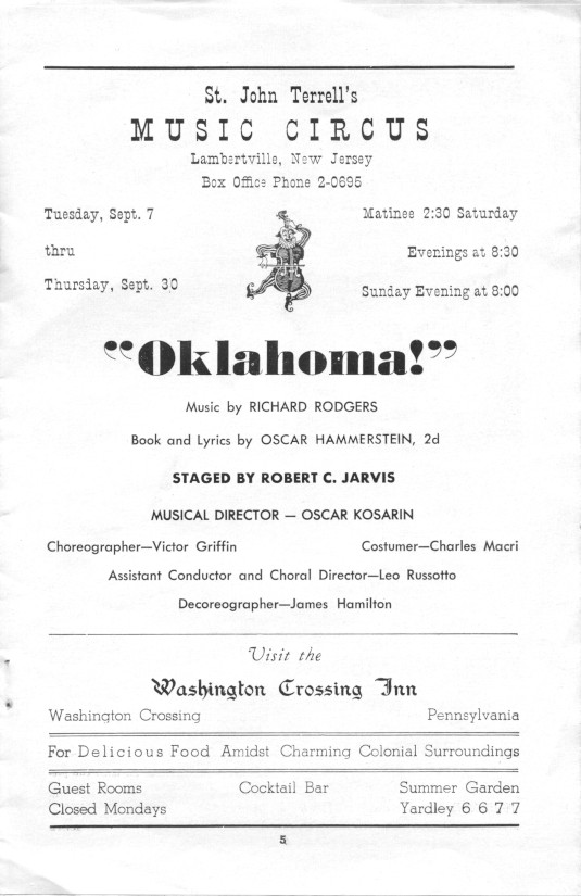 'Oklahoma!' 1954 playbill, page 5