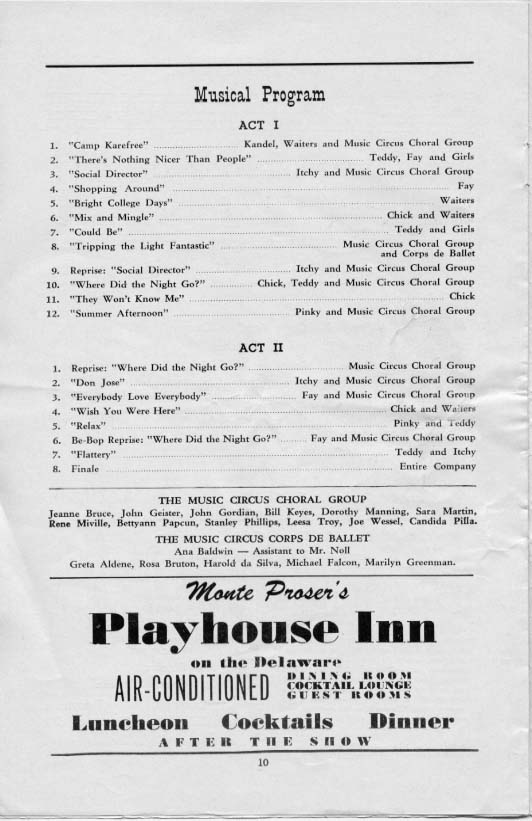 'Wish You Were Here' 1954 playbill, page 10