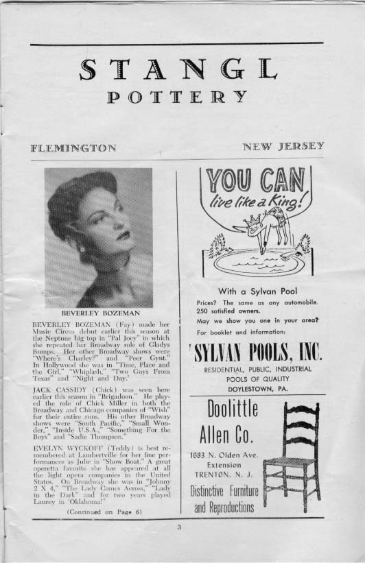 'Wish You Were Here' 1954 playbill, page 3