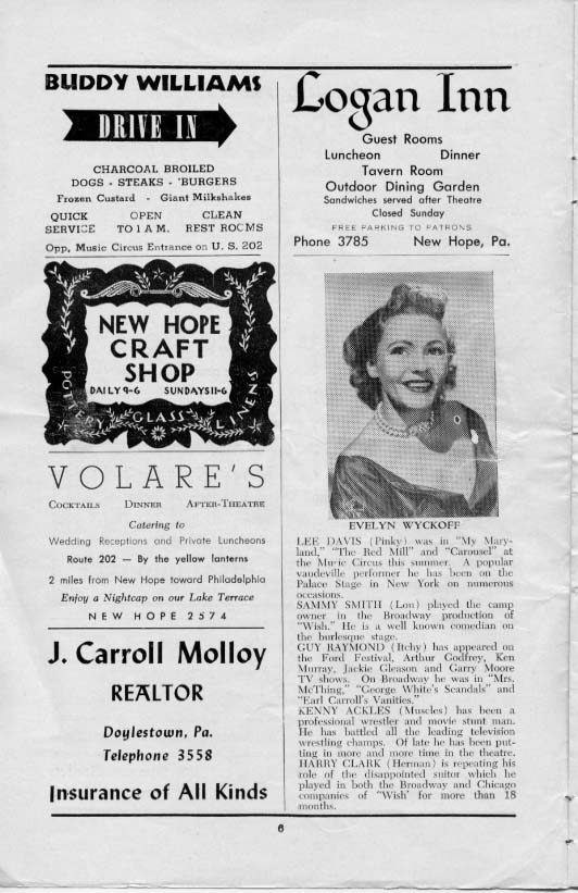 'Wish You Were Here' 1954 playbill, page 6