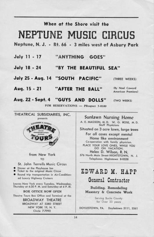 'By the Beautiful Sea' 1955 playbill, page 14