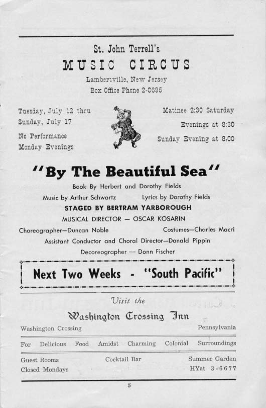 'By the Beautiful Sea' 1955 playbill, page 5