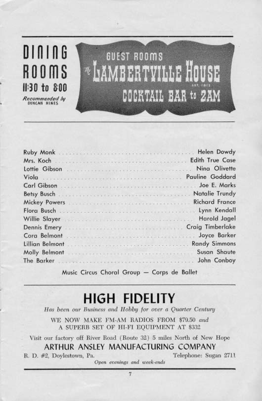 'By the Beautiful Sea' 1955 playbill, page 7