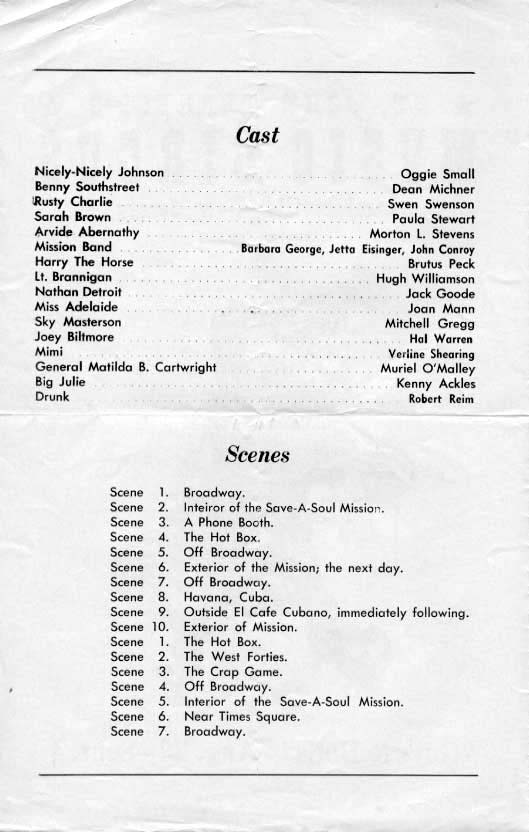 'Guys and Dolls' 1955 playbill, page 2