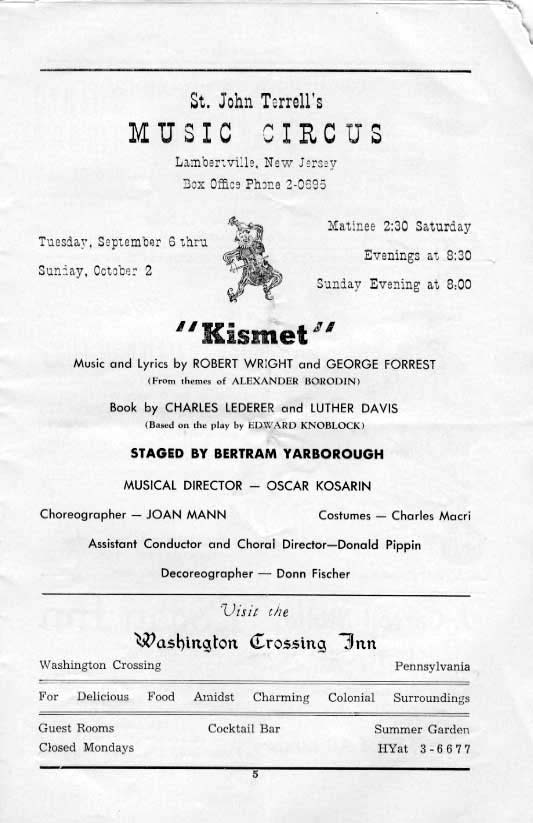 'Kismet' 1955 playbill, page 5