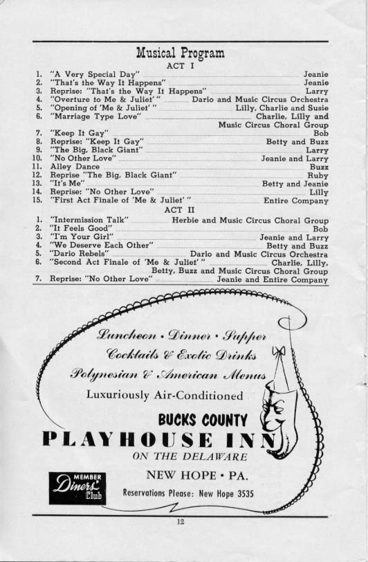 'Me and Juliet' 1955 playbill, page12 
