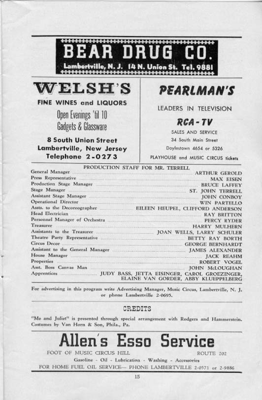 'Me and Juliet' 1955 playbill, page 15