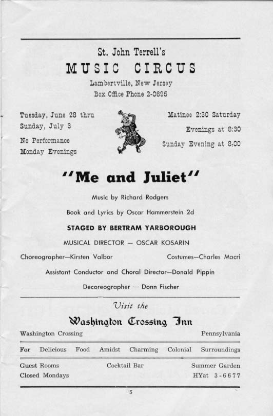 'Me and Juliet' 1955 playbill, page 5
